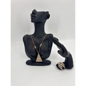 B45 Vintage Ciner Necklace Clip On Earrings Set Pyramid Geometric Statement